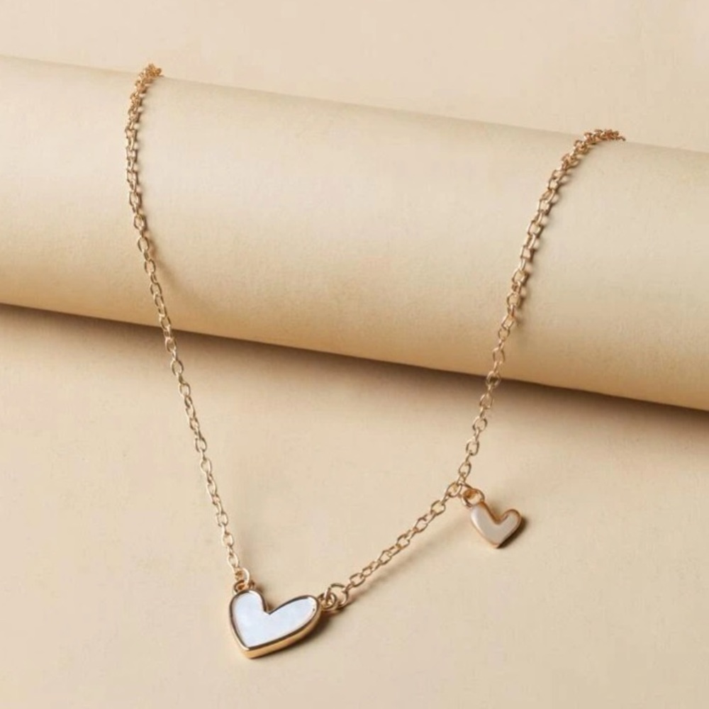 Ultra Dainty Delicate Valentine Enamel Hearts Necklace White & Gold - Picture 4 of 10